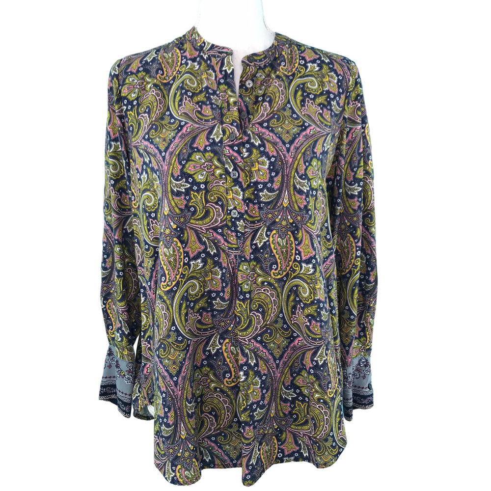 LOFT Paisley Yellow Blue Blouse Top Small Petite